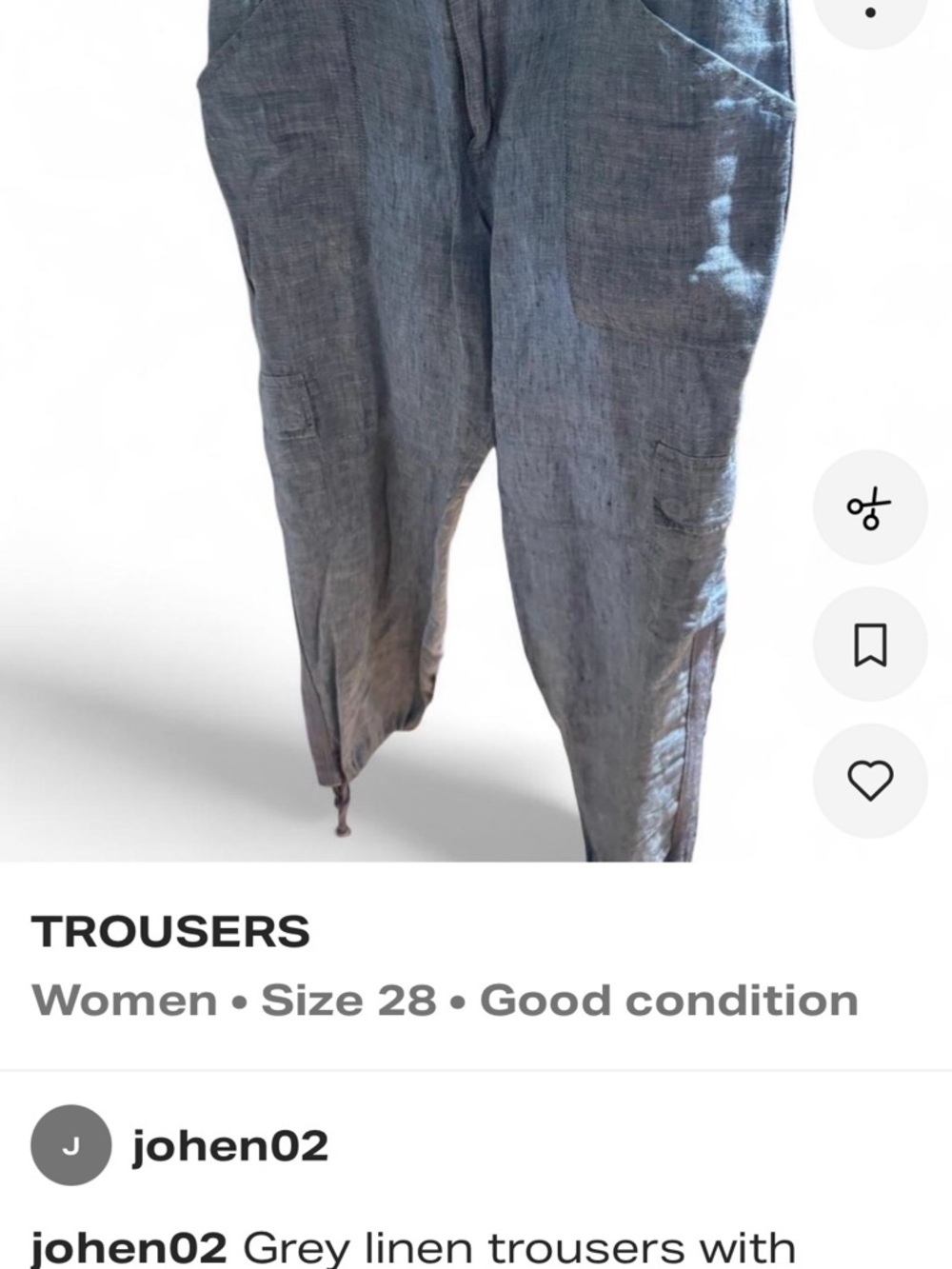 Casual Grey Linen Drawstring Cargo Pants